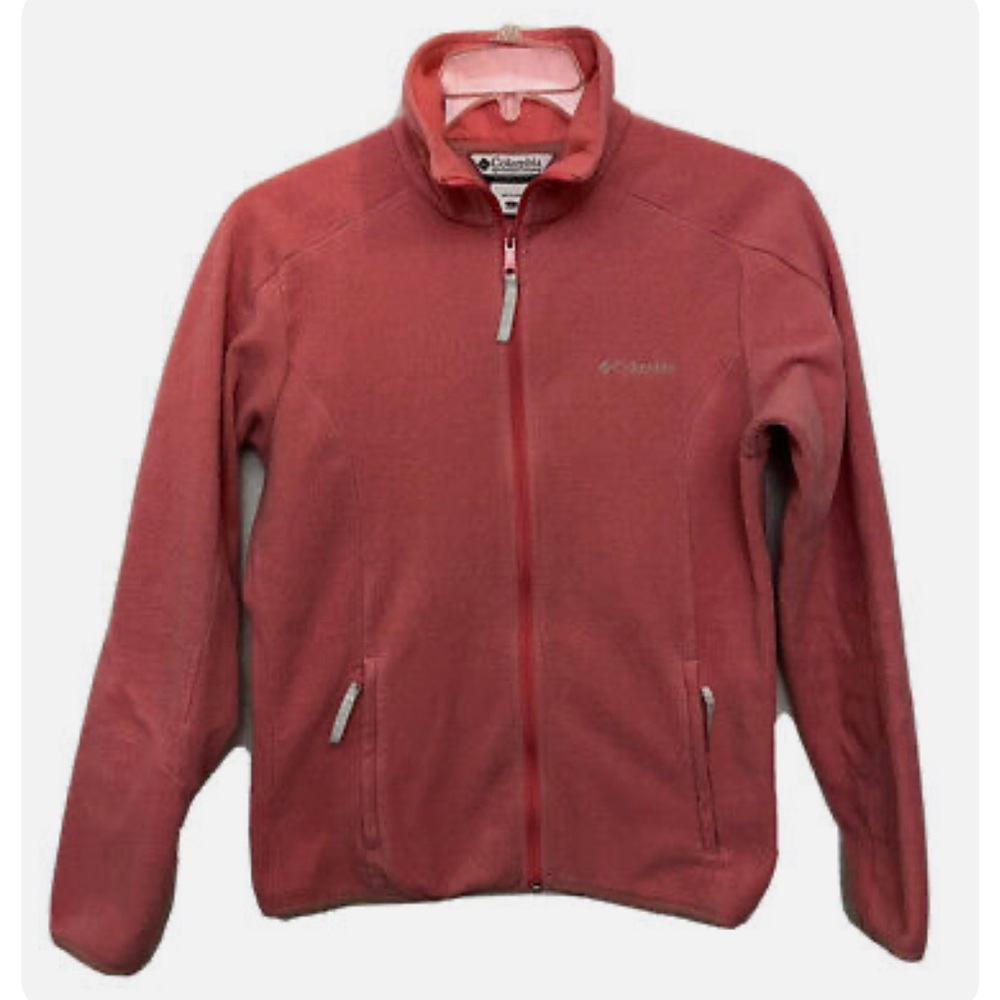 Columbia Jacket Dusty Pink Fleece Collar Sweater Coat Zip Pockets (Large)